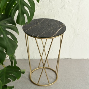 Стол журнальный АЛЛЮР, черный мрамор/золотой, d400*600
