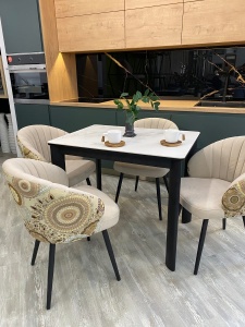 Стол ТЕТ-А-ТЕТ 120  Белый мрамор, керамика / Черный каркас