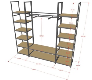 Стеллаж Лофт для одежды КД-22-20.20.06 комбинированный