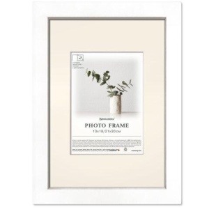 Рамка 21*30см с паспарту 13*18 см небьющаяся, багет 26 мм, МДФ, BRAUBERG "Ambassador", белая, 391366