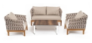 "Диего" лаунж-зона 4-местная плетеная из роупа со столиком "Канны" цвета "дуб", основание дуб, роуп бежевыйцвет Бежевый