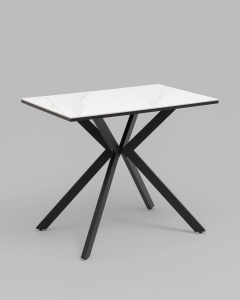 Стол Мармер мини нераскладной 90х60х75 см, столешница SNOW WHITE, подстолье металл черный