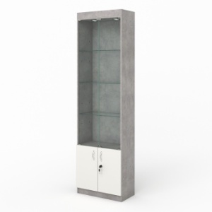 Витрина №300-1-600 (с дверками, задняя стенка - ДВП), Бетон Чикаго светло-серый + Белый