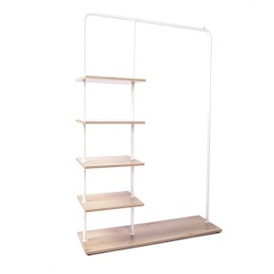 Вешалка напольная Отрада с пятью полками для одежды и обуви из ЛДСП, 1000х330х1500Н, серая/дуб