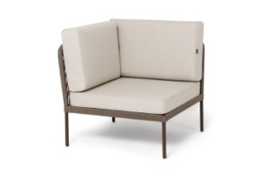 "Канны" угловой модуль плетеный из роупа, каркас алюминий коричневый (RAL8016) муар, роуп коричневый круглый, ткань бежевая 035цвет коричневый