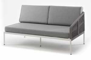 "Канны" левый модуль плетеный из роупа, каркас алюминий светло-серый (RAL7035) шагрень, роуп серый круглый, ткань серая 017цвет Серый