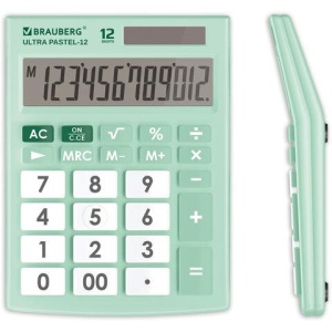 Калькулятор настольный BRAUBERG ULTRA PASTEL-12-LG (192x143 мм), 12 разрядов, двойное питание, МЯТНЫЙ, 250504