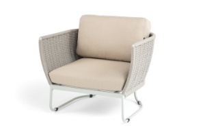 "Фиджи" кресло плетеное из роупа, каркас алюминий светло-серый (RAL7035) муар, роуп серый меланж круглый, ткань Mossle бежеваяцвет серый меланж