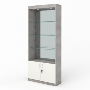 Витрина №300-3 (без дверок, задняя стенка - зеркало), Бетон Чикаго светло-серый + Белый