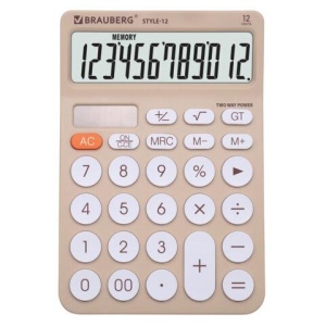 Калькулятор настольный BRAUBERG STYLE-12-BG (157х106мм), 12 разрядов, двойное питание, БЕЖЕВЫЙ, 272967