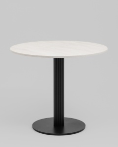 Стол круглый Фризбин D90, столешница МДФ ледяной камень, основание металл черный