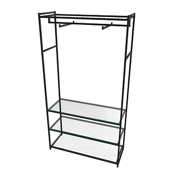 Стеллаж для одежды в стиле Лофт AС22120-10-Ч со стеклом (220х120х45)