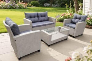 "Филадельфия" лаунж-зона из искусственного ротанга, цвет серый, цвет подушек серыйцвет Серый