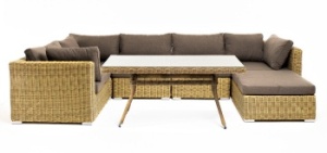 "Лунго" обеденная группа угловая из искусственного ротанга, цвет соломенныйцвет соломенный