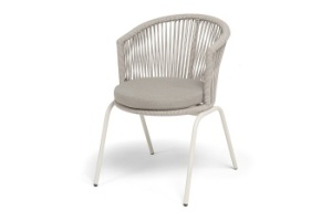 "Люксембург" стул плетеный из роупа, каркас из стали (RAL1013) муар, роуп бежевый круглый, ткань бежевая 15052цвет Бежевый