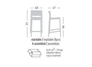 Стул пластиковый полубарный Bakhita 66 жемчужно-серый