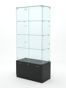 Витрина стеклянная "КРИСТАЛЛ" №5 (с дверками, задняя стенка - стекло), Черный