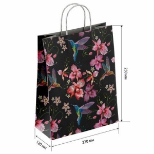 Крафт пакет бумажный Колибри 22х12х25см с кручеными ручками, плотность 100 гр/м2, бел, 115328