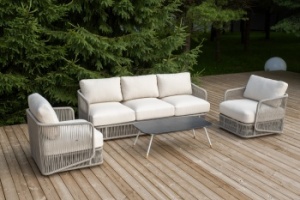 "Альбано" лаунж-зона 5-местная плетеная из роупа (веревки), каркас алюминиевый светло-серый, роуп серый меланжцвет серый меланж