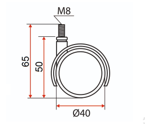 Опора колёсная D40 чёрная, на резьбе М8