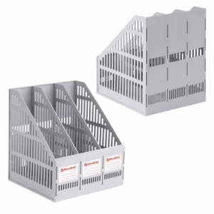 Лоток вертикальный для бумаг BRAUBERG "SMART-MAXI" (254х255х297 мм), 3 отделения, сетчатый, сборный, серый, 231524