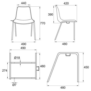 Стул VICENZA (НА 4 НОЖКАХ С КРЮЧКОМ ДЛЯ СЦЕПКИ)