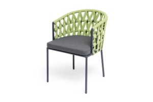 "Диего" стул плетеный из роупа, каркас из стали темно-серый (RAL7024) муар, роуп салатовый меланж круглый, ткань темно-серая 027цвет салатовый меланж