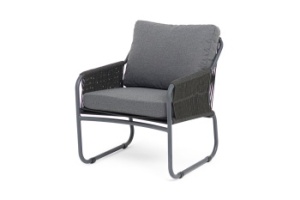 "Ането" кресло плетеное из роупа, каркас алюминий темно-серый (RAL7024) муар, роуп темно-серый круглый, ткань темно-серая 027цвет Темно-серый