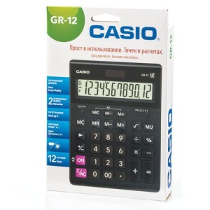 Калькулятор настольный CASIO GR-12-W (209х155 мм), 12 разрядов, двойное питание, европодвес, черный, GR-12-W-EP цена 1 461 ₽ Калькулятор настольный CASIO GR-12-W (209х155 мм), 12 разрядов, двойное питание, европодвес, черный, GR-12-W-EP