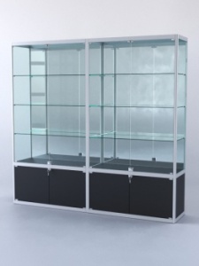 Витрина "ПРЯМОУГОЛЬНАЯ" №2-2м-400-3 (задняя стенка - зеркало), Черный