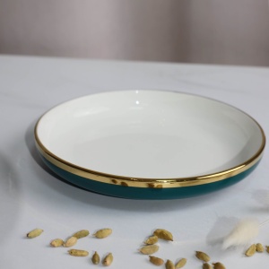 Тарелка MOONSHINE, керамика, темно-зеленый+золото, 26*3,8см