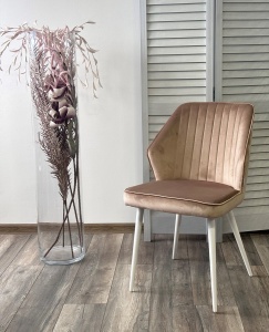 Стул СИЭТЛ -В (SEATTLE-V) БЕЖЕВЫЙ #5, велюр / белый каркас