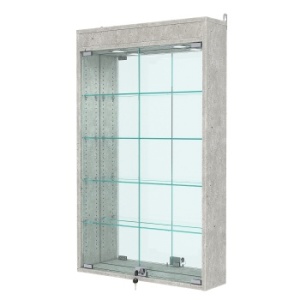 Витрина настенная с регулировочными полками №2-4А-РЕГ с зеркалом и с подсветкой, Метрополитан Грей