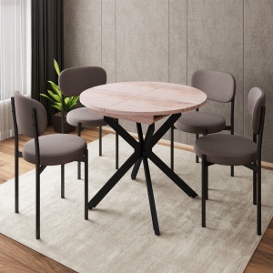 Стол круглый раздвижной Твист (90+30) дуб эндгрейн / опоры черные