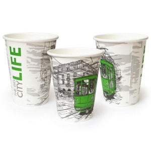 Стакан одноразовый бумажный 300/360 мл, D 90 мм, с печатью "ГОРОД", КОМПЛЕКТ 50 шт., холодное/горячее, WELDAY (ВЭЛДЭЙ), 702696