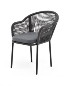 "Лион" стул плетеный из роупа, каркас алюминий серый (RAL7022) муар, роуп серый круглый, ткань серая 017цвет Серый