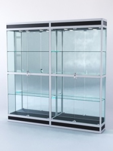 Витрина "ПРЯМОУГОЛЬНАЯ" №3-2м-300-3 (задняя стенка - зеркало), Черный