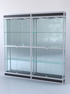 Витрина "ПРЯМОУГОЛЬНАЯ" №3-2м-200-3 (задняя стенка - зеркало), Черный