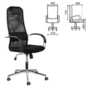 Кресло офисное BRABIX "Pilot EX-610 CH" premium, хром, ткань-сетка, черное, 532417