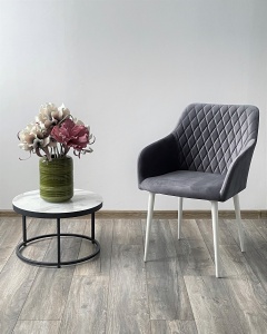 Стул БРЕНДИ-Х (BRANDY-X) СЕРЫЙ #27, велюр / белый каркас