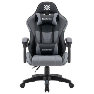 Кресло компьютерное DEFENDER "Strider", 2 подушки, ткань/экокожа, черное/серое, 64056