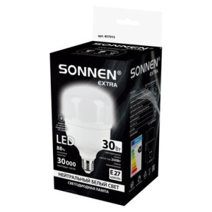 Лампа светодиодная SONNEN EXTRA, 30 (250) Вт, Е27, цилиндр, нейтральный белый, 30000 ч, LED Т100-30W-4000-Е27, 457915