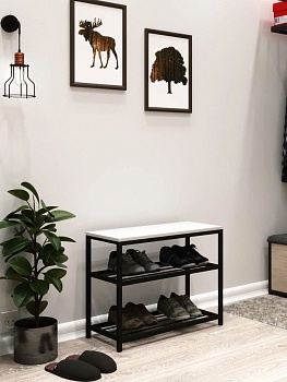 Банкетка обувница CORRIDO-550N черная с белой полкой