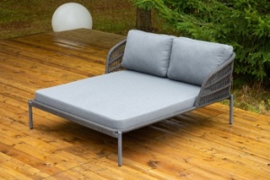 "Позитано" лежак плетеный из роупа, каркас алюминий темно-серый (RAL7024) муар, роуп темно-серый круглый, ткань темно-серая 027цвет Темно-серый