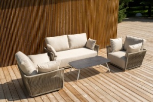 "Форли" лаунж-зона 4-местная плетеная из роупа (веревки), каркас алюминиевый светло-серый, роуп серо-коричневыйцвет серо-коричневый