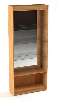 Витрина открытая без дверей, задняя стенка зеркало В-6-З цвет Белый с черной кромкой