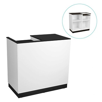 СТ-02-120611 Кассовый стол 1200х600х1100Н, ЛДСП 16 мм, белый/черный шагрень с вырезом в столешнице