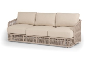 "Альбано" диван 3-местный плетеный из роупа, каркас алюминий светло-серый (RAL7035) муар, роуп бежевый круглый, ткань Mossle светло-бежеваяцвет Бежевый