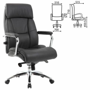 Кресло офисное BRABIX PREMIUM "Phaeton EX-502", натуральная кожа, хром, черное, 530882