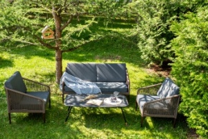 "Канны" лаунж-зона 4-местная из роупа со столом "Верона" (серый гранит), каркас алюминиевый коричневый, роуп коричневыйцвет коричневый